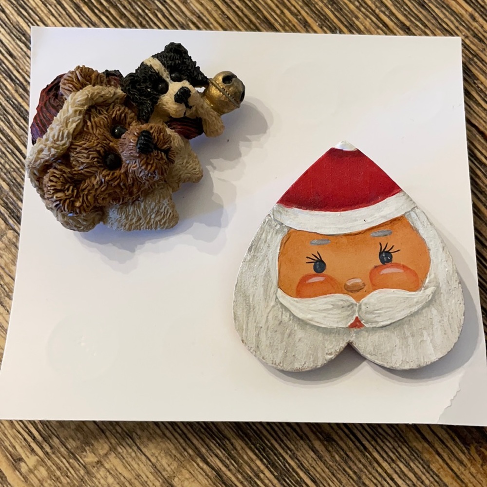 Boyd’s Bear Christmas pin and handmade wood Santa Pin